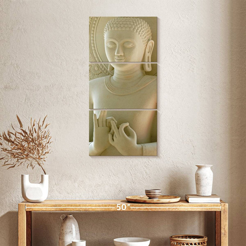 Bouddha calcaire 3 pièces, H 38 po x l 18 po x P 1,25 po