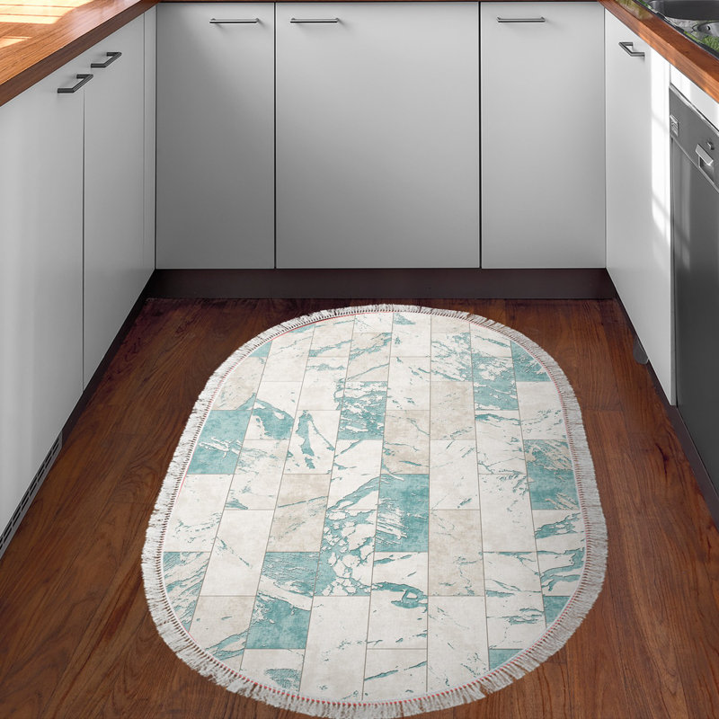 Tapis bleu / gris Elvena, Ovale 5 pi 3 po x 7 pi 7 po