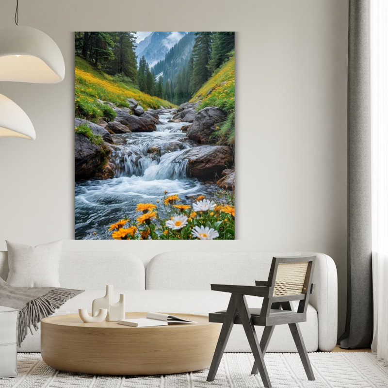 Art mural en verre trempé Mountain Stream, H 40 po x l 30 po