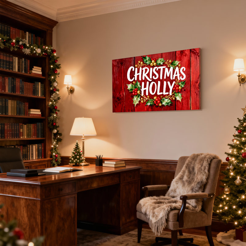 «Christmas Christmas Holly», ensemble de 3 impressions sur toile, H 12 po x l 18 po