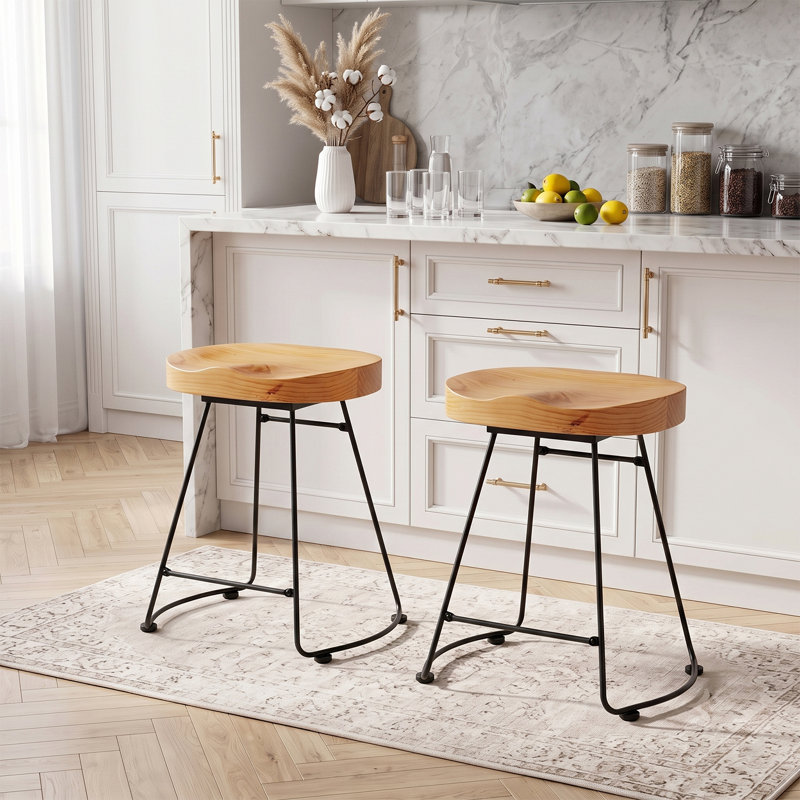 Underclift Pine Solid Wood Counter Stool, Oak/Black