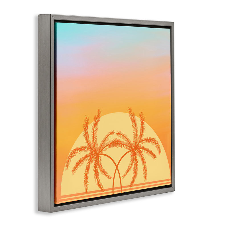 "Retro Sunset Palm Trees", encadrée par Ashley Singleton, Cadre flottant gris lustré, H 18 po x l 18 po