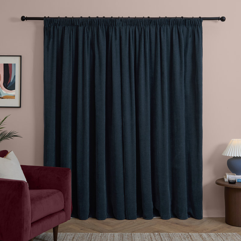 Soft Chenille Blackout Curtain Panel Pair, 117cm Width x 183cm Drop, Navy