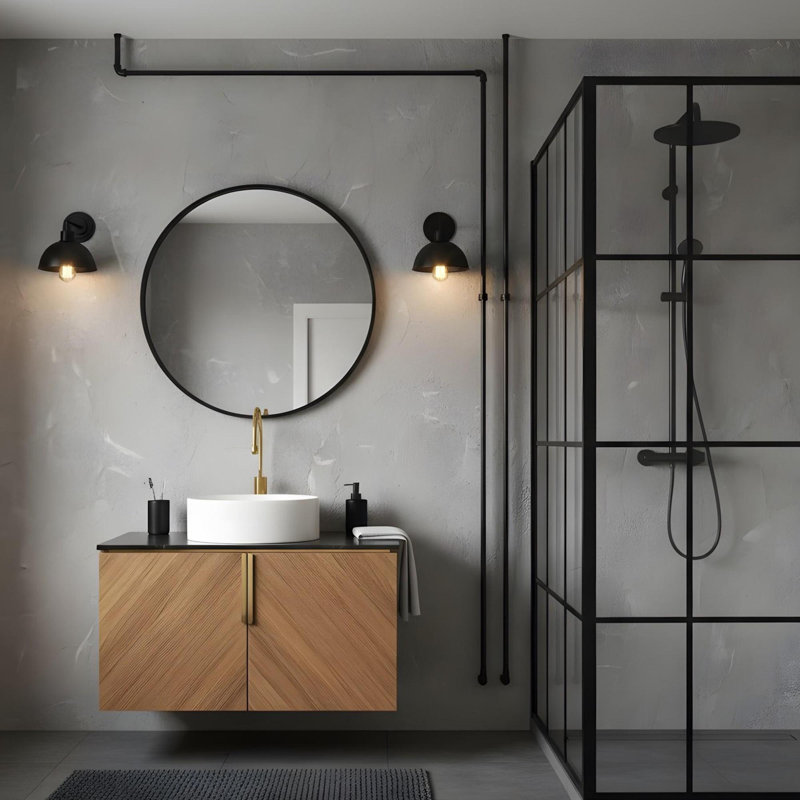 Salle de bain murale 30 "avec lavabo rond en céramique et 2 portes, Blanc