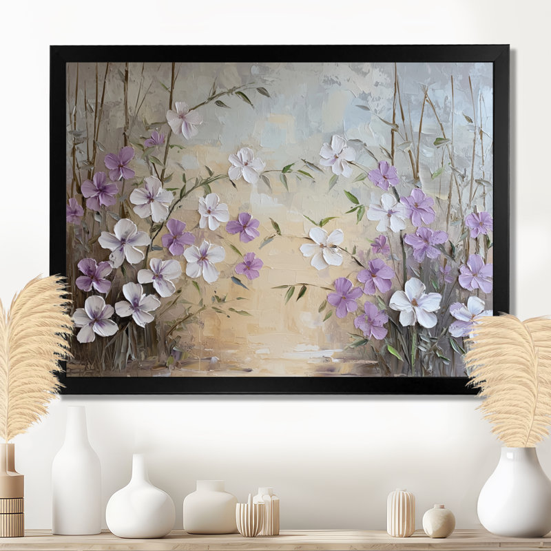 Minimalist Lavender Horizon - Lavande, art mural, H 30 po x l 40 po, Avec cadre, Noir
