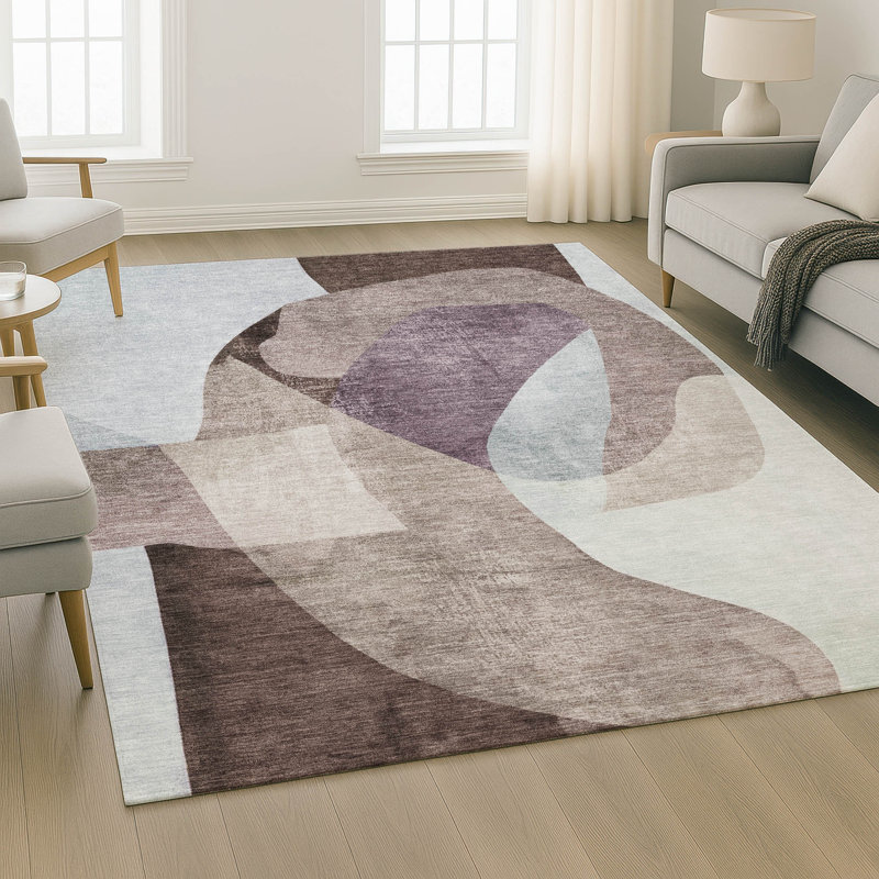 Tapis abstrait lavable à la machine de qualité supérieure Mayfield, 9 pi x 12 pi, Brun
