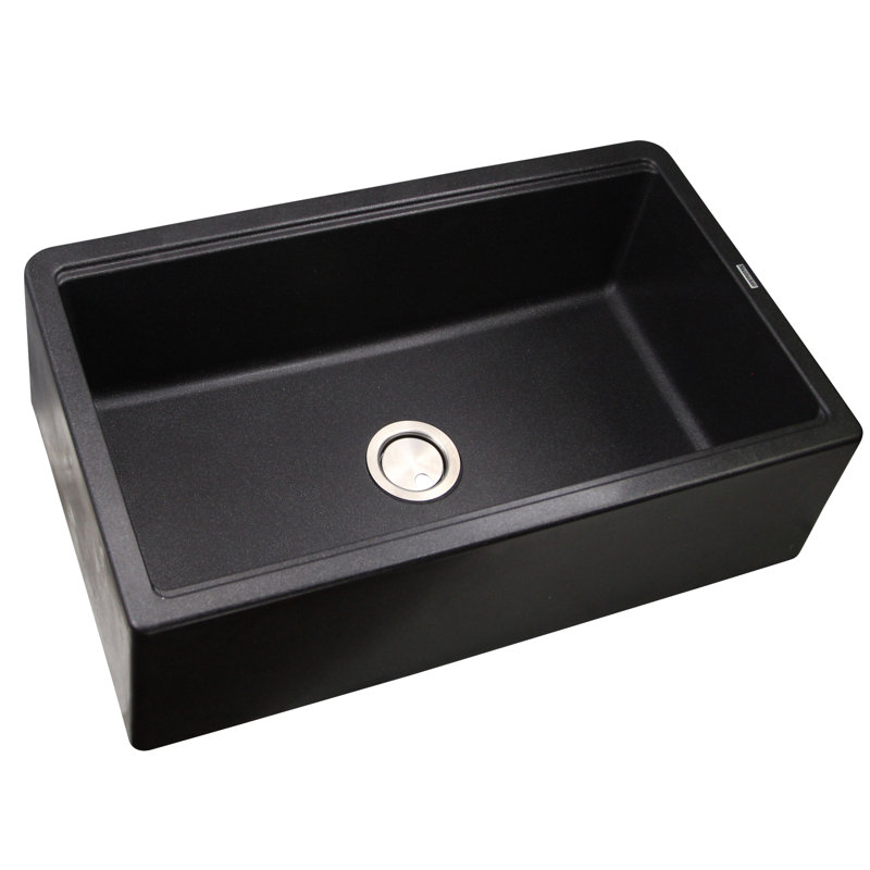 Plymouth 33'' L Farmhouse / Apron Single Bowl Granite Kitchen Sink, Black