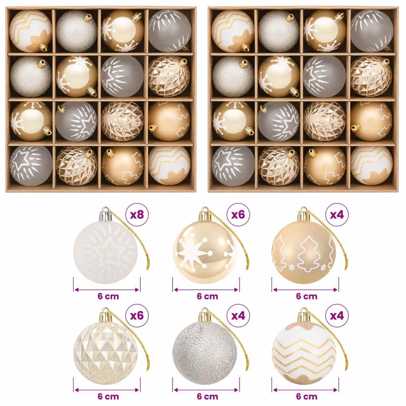Christmas Ball Set Plastic Christmas Ball Ornaments, Gold/White/Transparent