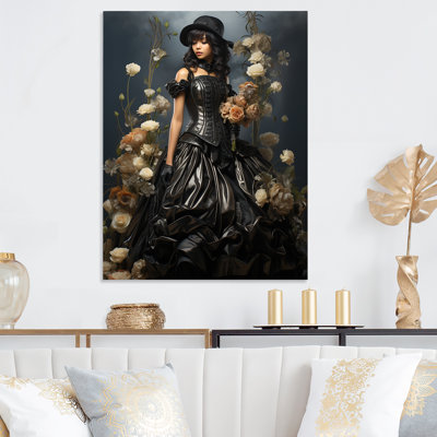 Victorian Charm Lady with Umbrella II - Art mural en métal femme victorienne