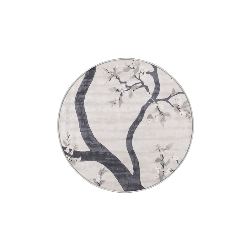 Tapis beige soyeux et moelleux, Rond 7 pi