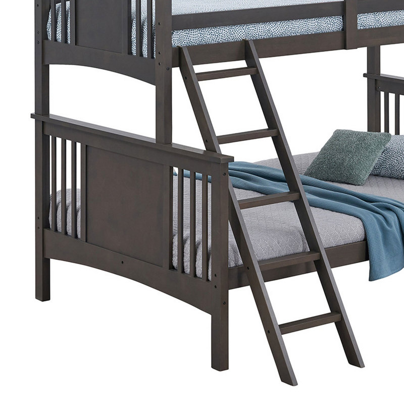 Ricky Twin Over Full Bunk Bed, Angled Ladder, Solid Hardwood, Stain Gray