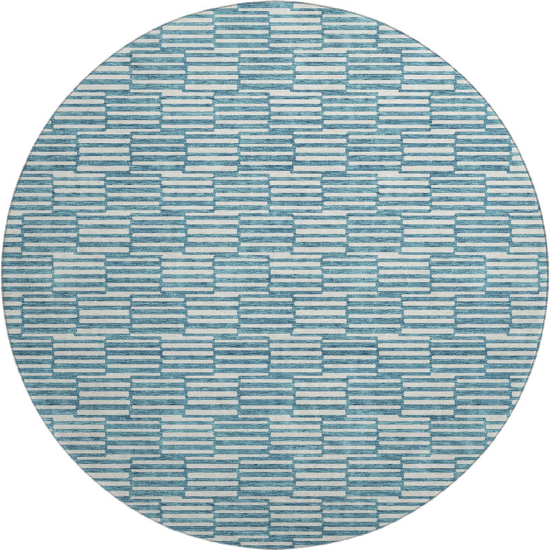 Premium Machine Washable Prisco Teal Rug, Round 8'