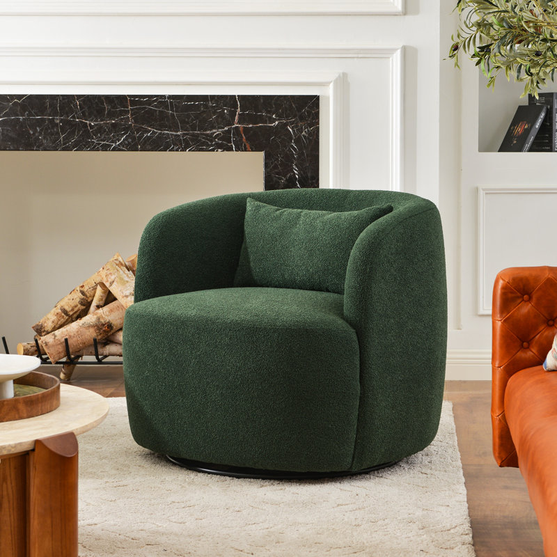 Jaydin 34" Wide Boucle Upholstered Swivel Armchair, Green Boucle