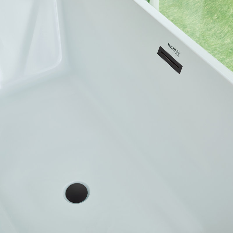 67" x 32" Freestanding Soaking Acrylic Bathtub, White/Matte Black