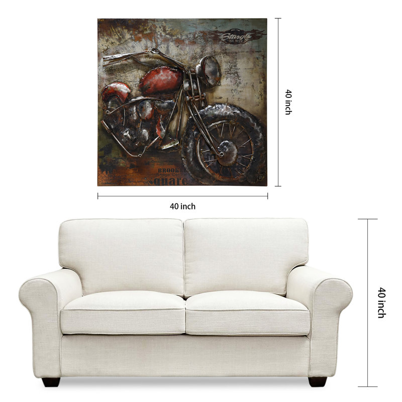 Primo Hand Painted Iron and Wood Motorcycle Wall Sculpture