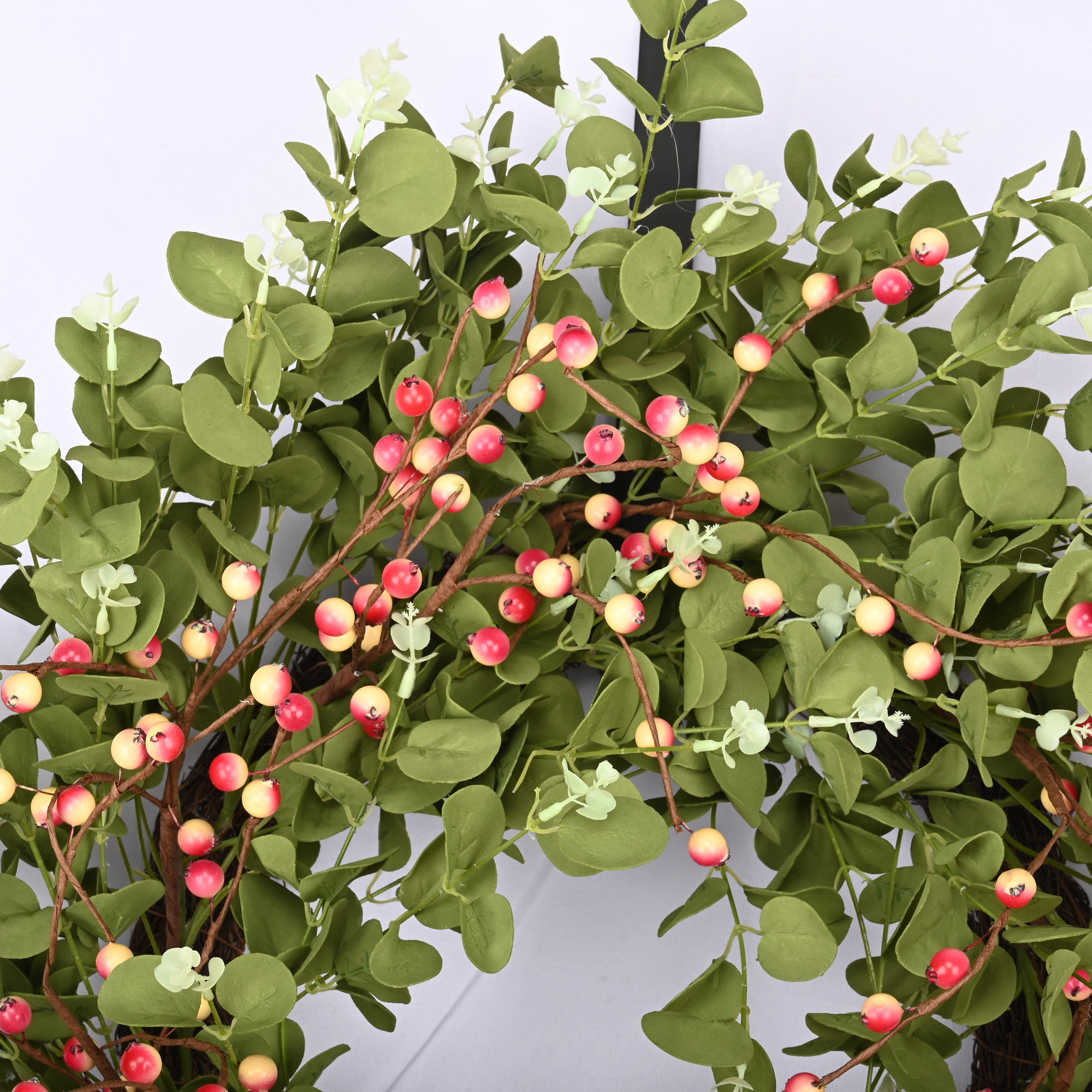 24" Handcrafted Faux Eucalyptus Berry Wreath for Front Door, Pink/Green