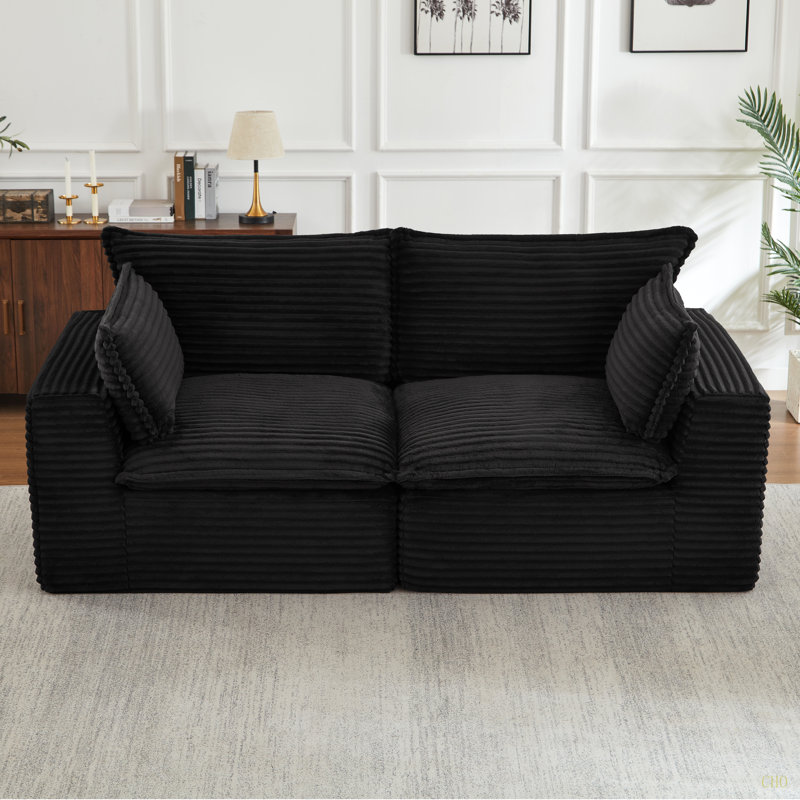 Loveseat Sofa, Cloud Boneless Couches For Living Room, Modern Modular Sectional Sofa, Oversized, Black