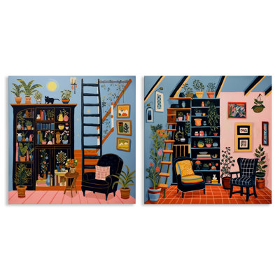 Cozy Decorated Reading Nook  2 PC Canvas Wall Art Set by Lazar Studio