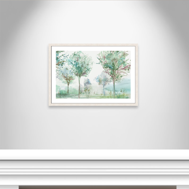 Paysage délicat - Art encadré autoportant, Cadre à grain de bois blanc, H 26 po x l 36 po x P 1,125 po