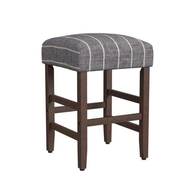 Tabouret de comptoir carré de 24 po de hauteur Proxima, Rayures tissées minuit, Noyer foncé