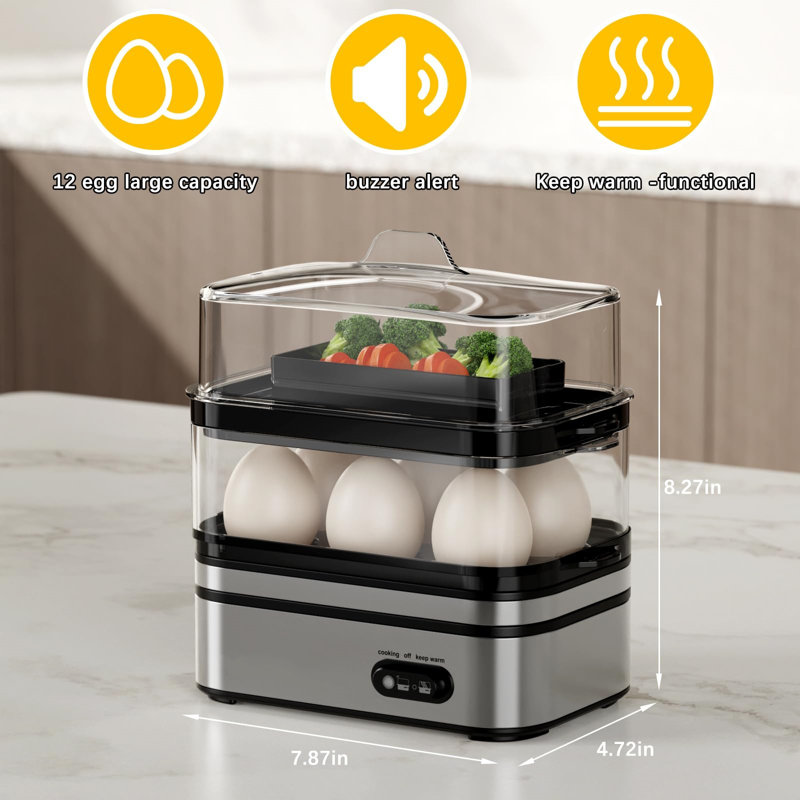 Rapid Egg Cooker Electric 12 Eggs Capacity, Silver