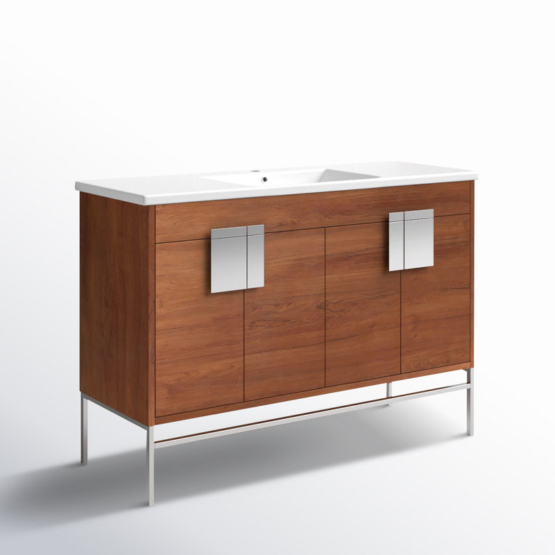 Ensemble de meuble-lavabo simple 48 po Maisie, Chrome poli, Noyer épicé