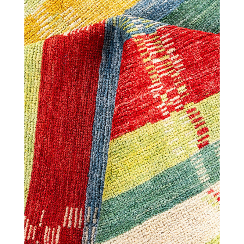 Overyed One-of-a-Kind Rectangle 8'2" X 10'1" New Age Wool Area Rug Red/Yellow/Green
