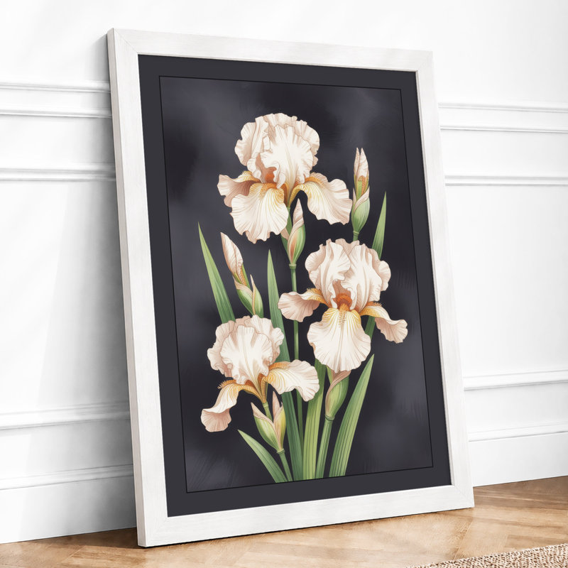 Three Pale Iris Botanical - Framed Print, A4 - 29.7 x 21.0 cm, White
