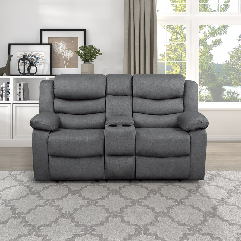 Causeuse inclinable manuelle moderne en microfibre de 68 po avec console de rangement centrale, 2 porte-gobelets et siège à ressorts ensachés Kiandre