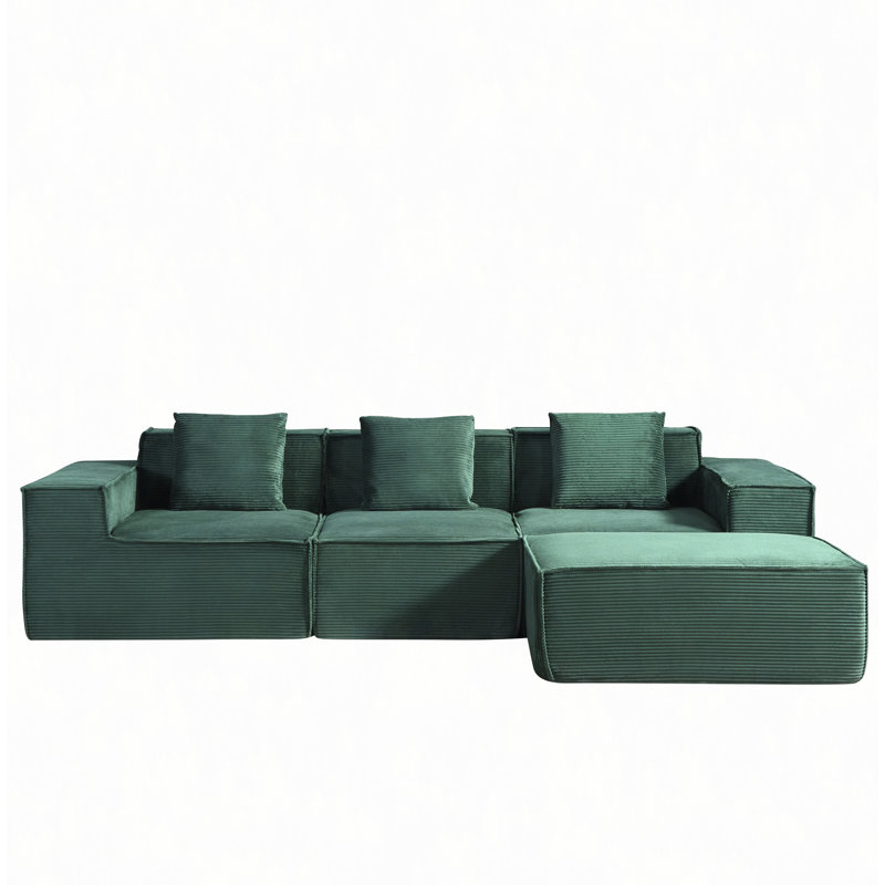 Convertible Corduroy Sectional Couch With Ottoman & Pillows, Modular L Shaped Sleeper Sofa, Boneless Cloud Couch For Living Room Furniture