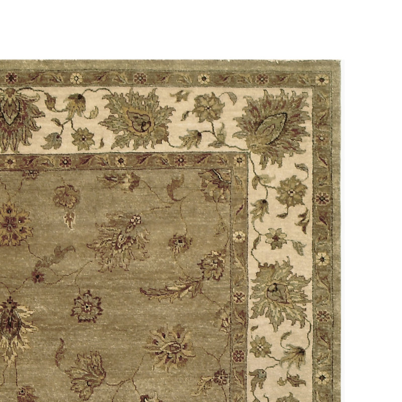 Tapis en laine ivoire / olive / brun, Rectangle 6 pi x 9 pi