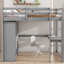 Lit mezzanine double en bois avec garde-robe intégrée, bureau, tablettes de rangement et tiroirs-630999259