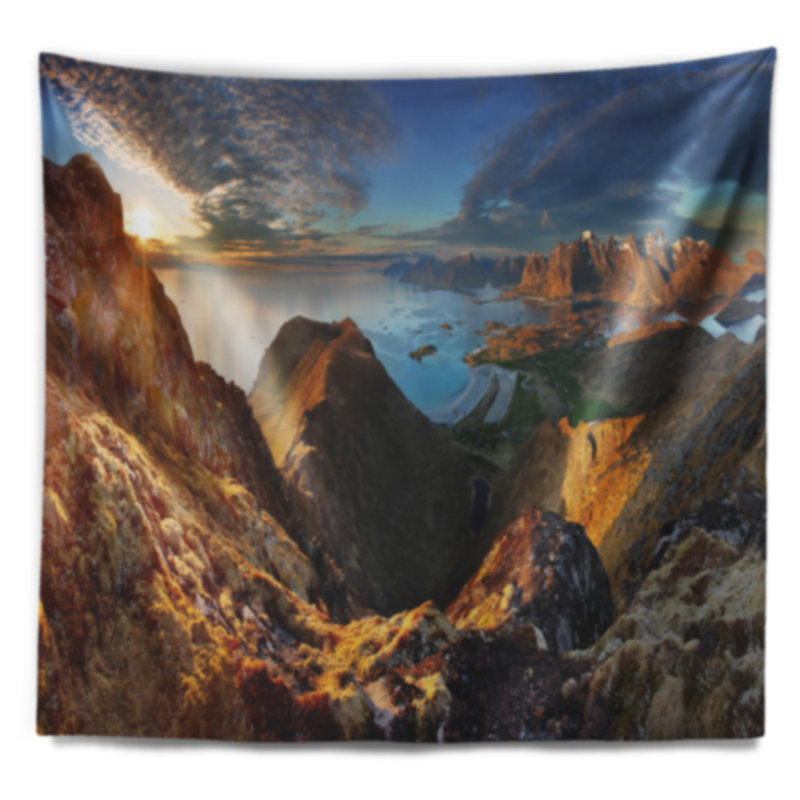 Tapisserie panoramique océan et montagne, H 32 po x l 39 po