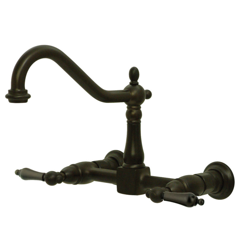 Kingston Brass Heritage Double-Handle Wall-Mount Bridge Kitchen Faucet, Oil Rubbed Bronze, Without Side Spray