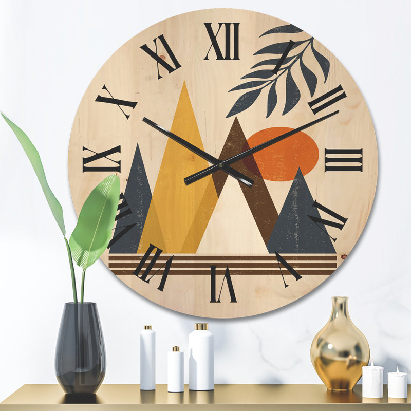 Horloge murale abstraite soleil et lune dans les montagnes I, Moyen