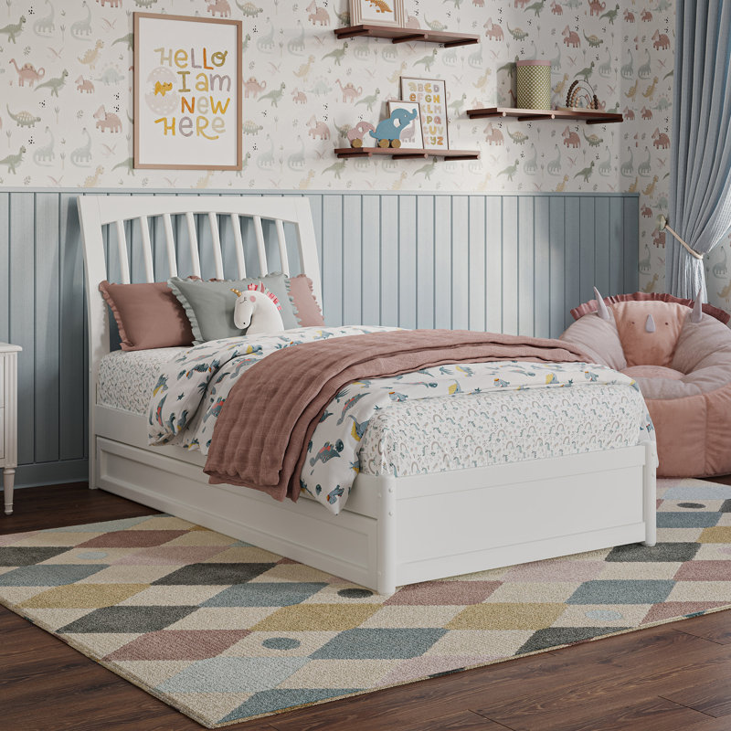Imarion Platform Bed with Panel Footboard and  Trundle, Twin, White