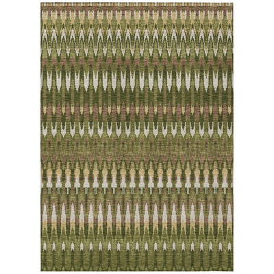 5' X 8' Olive Green Brown And Gold Southwestern Washable Indoor Outdoor Area Rug
