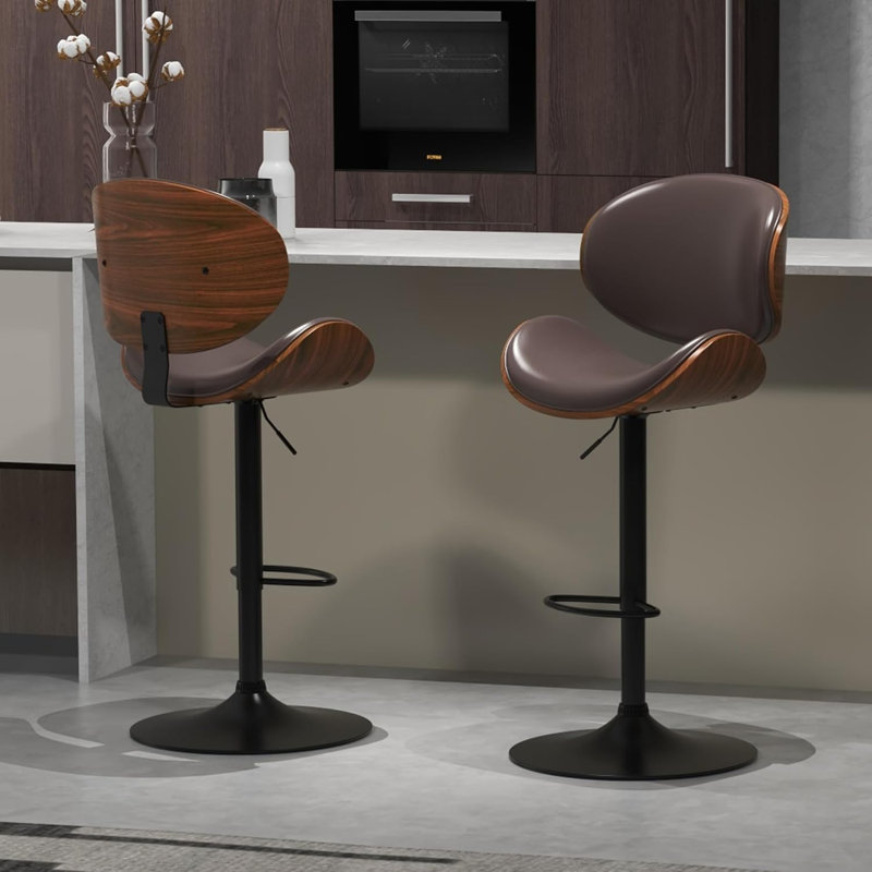 Tabourets de bar rotatifs à hauteur ajustable Jaquela, Noir / noyer, 2