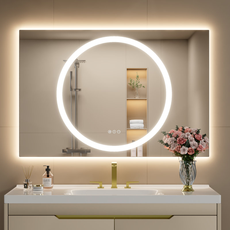 Dimmable LED Bathroom Mirror with Lights, 48" x 32"