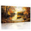 Paysage d'automne, grande toile murale, salon, bateau sur le lac, impressions d'art, paysage d'automne, images de décor naturel, peintures or rustiques, chambre à coucher, décoration de bureau, 20 po x 40 po