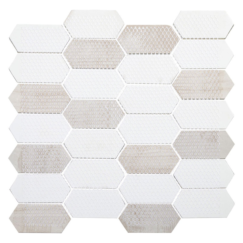 Niko 1.5-in. x 3.5-in. Hexagon Frosted, Glossy & Textured Glass and Natural Stone Wall & Floor Mosaic Tile, Antelle