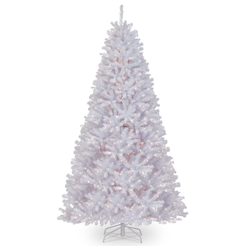 North Valley White 9' White Spruce Artificial Christmas Tree with 750 Clear/White Lights with Stand, 9'