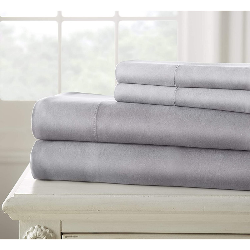 4-Piece Silky Smooth Rayon Cooling Sheet Set, Light Gray, Cal.King Sheet Set + 1 Fitted Sheet + 2 Pillowcase