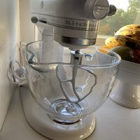 NEW Kitchenaid color, Frosted Pearl and comes with a clear glass bowl, LOVE  IT. Hope its available when we finall…