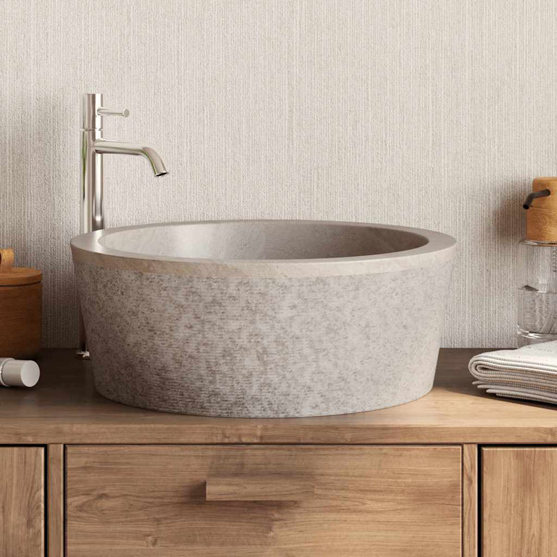 VidaXL 15.7'' Marble Circular Bathroom Sink, Taupe
