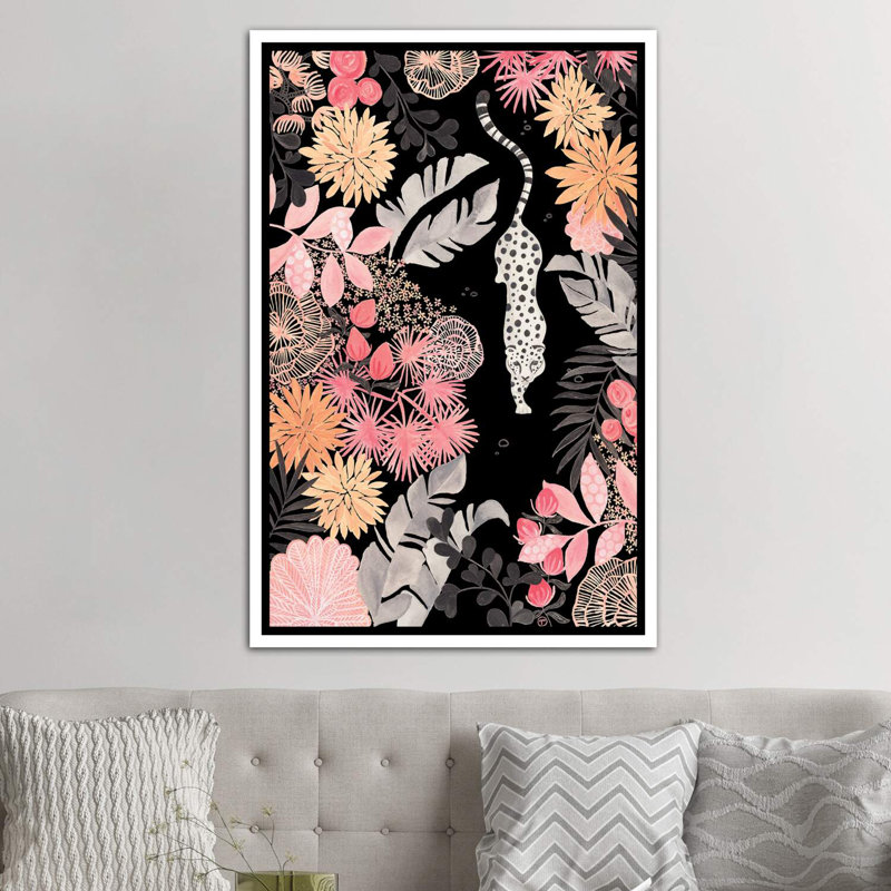 Art de pédoncule leopard, H 60 po x l 40po x P 1,5 po, Toile blanche encadrée