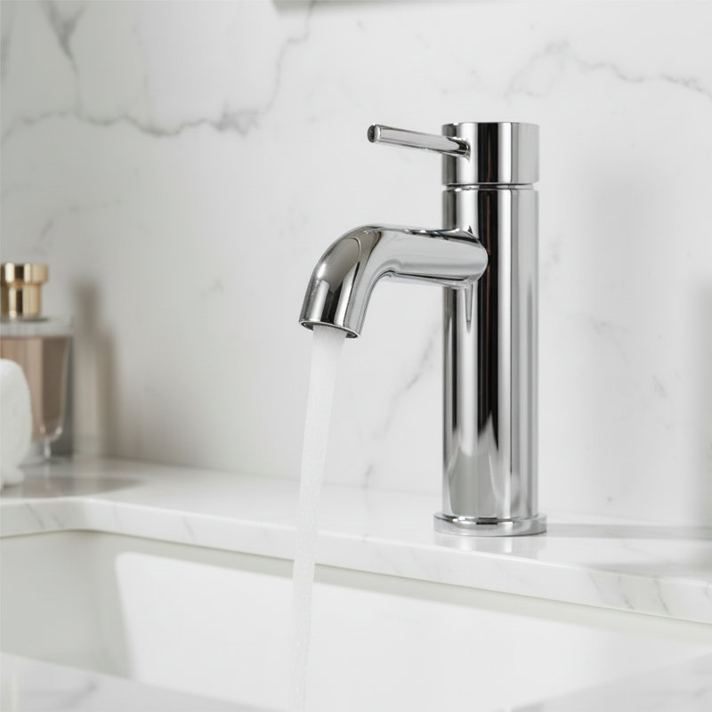  Modern Single Handle Single Hole Bathroom Faucet, Chrome