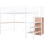 Lit mezzanine en métal avec bureau et rangement en blanc - grille fonctionnelle optionnelle pour chambre à coucher. Cadre pour l'allure. Fusion de garde-robe peu encombrante. Structure polyvalente en forme de L