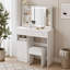 Meuble-lavabo à DEL de 37 po avec tiroir à gauche + tabouret rembourré, grande commande tactile, miroir à découpage 3 couleurs, ensemble de coiffeuse à maquillage grande capacité, EPA, GCC, certificat UL-114415569