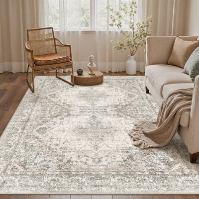 Elaine Machine Washable Vintage Area Rug With Non-Slip Backing